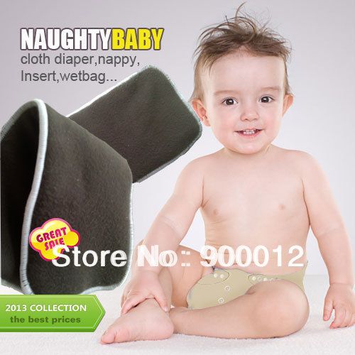 Free Shipping Naughty Baby Charcoal Bamboo 100pcs 4 Layers(2+2) For Washable Baby Cloth Diaper pads Nappy Inserts