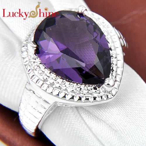 Envío libre - la plata esterlina 3pcs / lot 925 plateó el anillo Amethyst cristalino R082-87