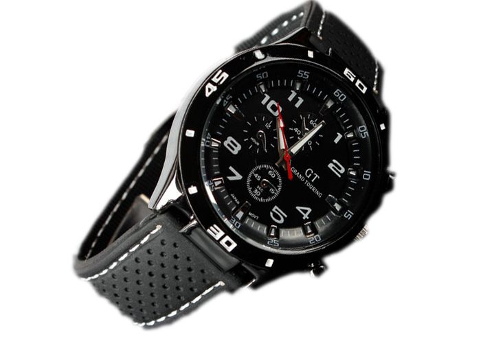 Nowe przybycie męskie czarne wielkie tarczę zegarek sportowy kwarc zegarek Japan Movt 3641103