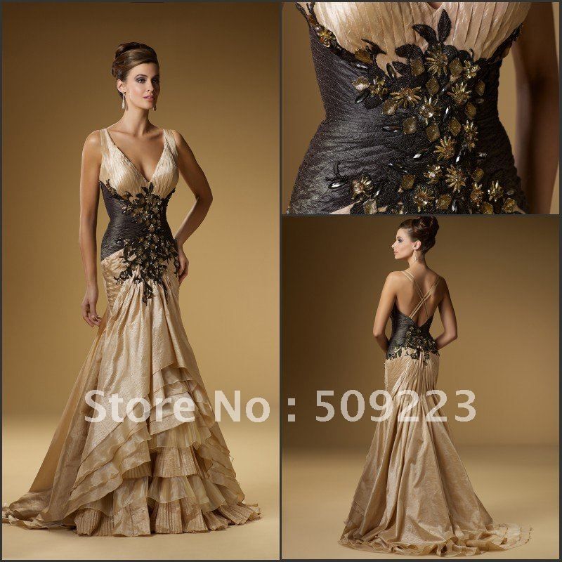Sophisticated Strapless Bodice Peating Multi Layers Floor Length Gold ...
