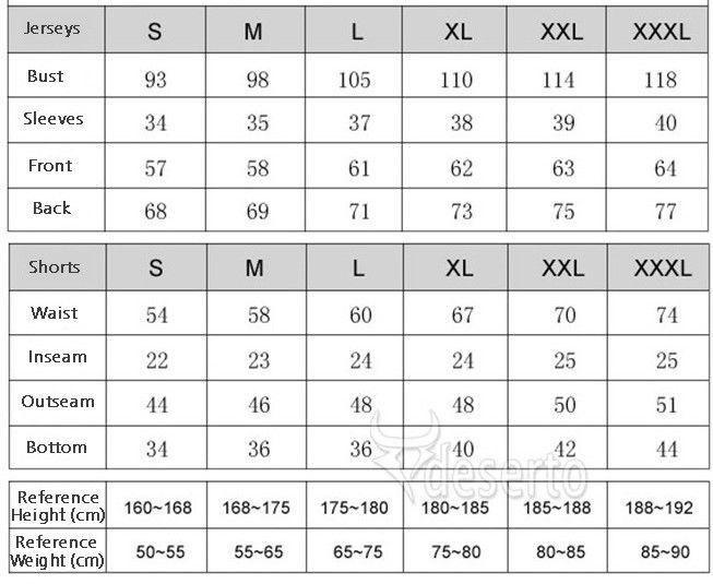 mens jersey size chart