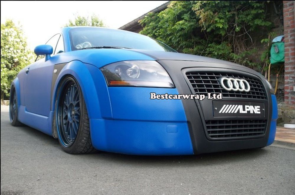 Blue 3D Carbon Fiber Vinyl Car Wrapping Film Air Bubble Free Car