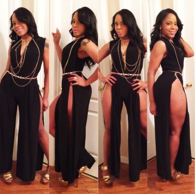 black jumpsuit with side slits