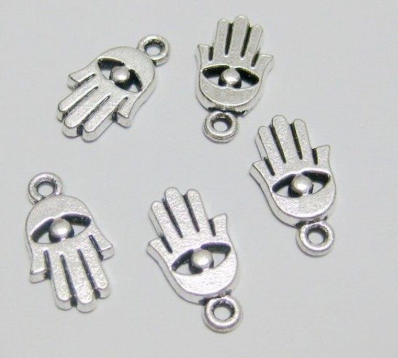 

Hot Sale ! 100pc Tibetan silver Hamsa Hand Evil Eye Good Luck Dangle Beads Fit European Charm Bracelet 15x8 mm (103), Bronze;silver