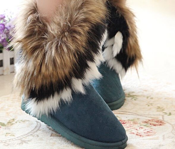 Envío del pelo del conejo de la moda y la piel de En Tubo de color a juego botas de de nieve de abrigo para las mujeres damas FJE8473