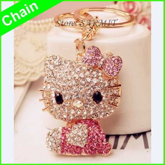 J0001 - 1pc Retail Classic 18K Gold Plated Diamond Inserted Rhinestone Key Chains for Girl Women Keychain Free Shipping-image-196688931