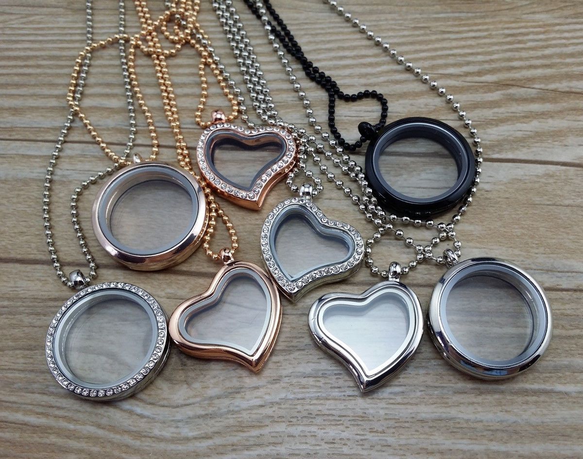

8styles 30mm Living Memory Floating Glass Round Heart Locket Pendant Necklaces Pendants Fashion Jewelry Hot Sell