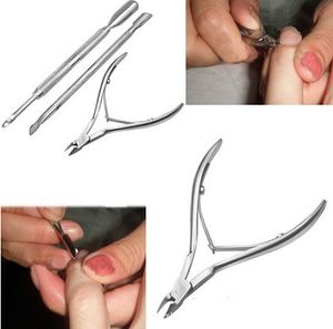 Rostfritt stål Nail Cuticle Spoon Pusher Remover Cutter Nipper Clipper Set