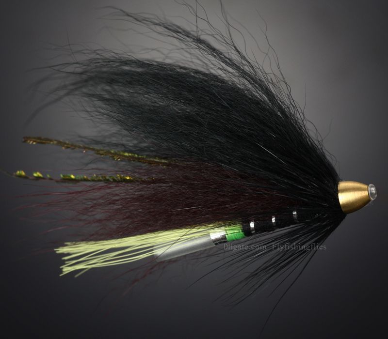 Tube Flies Cone Heads Black/Red Salmon And Sea Trout Fly Fishing Lures From Flyfishingflies, 0.
