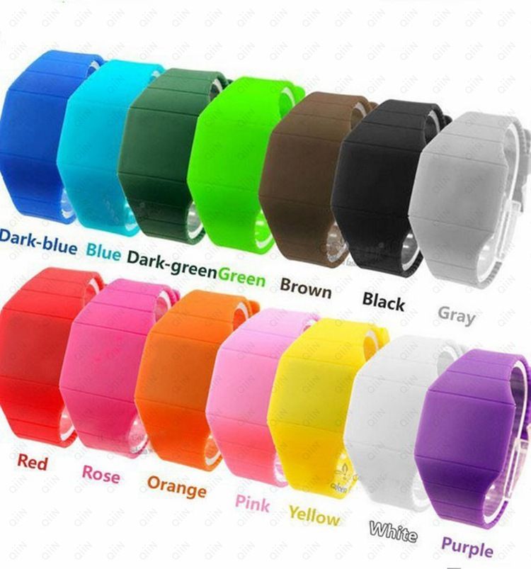 Relojes deportivos relojes de pulsera de caucho de silicona de pantalla táctil LED los hombres tabla llevaron relojes del envío libre de 14 colores