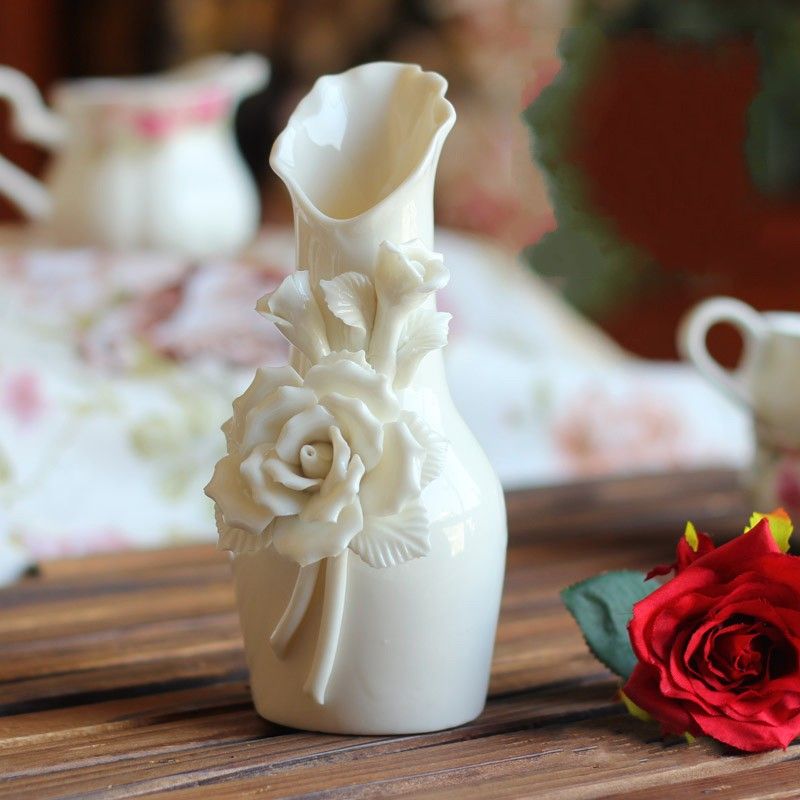 Beautiful Rose flower White Ceramics Vases Artifical Flower Vase Ostrich Feather Vase for wedding party home decoration lot2807569