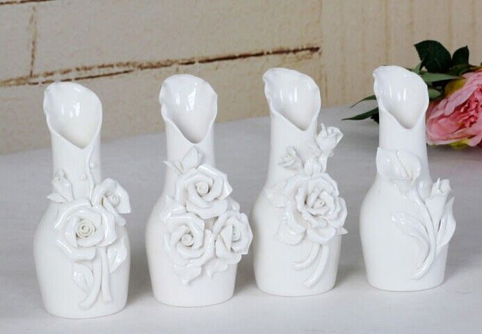 Vacker Rose Flower White Ceramics Vases Artifical Flower Vase Ostrich Feather Vase for Wedding Party Home Decoration LOT2807569