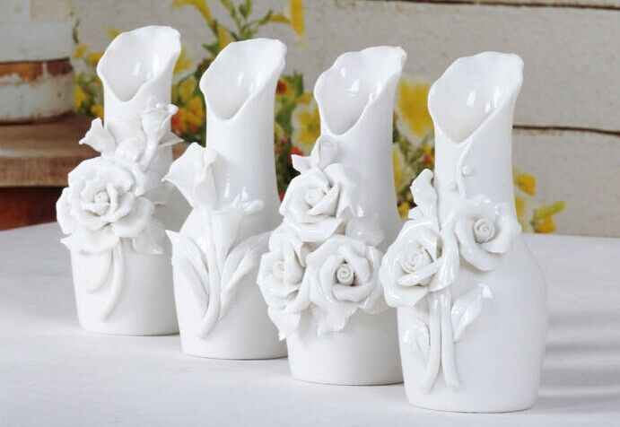 Beautiful Rose flower White Ceramics Vases Artifical Flower Vase Ostrich Feather Vase for wedding party home decoration lot2807569