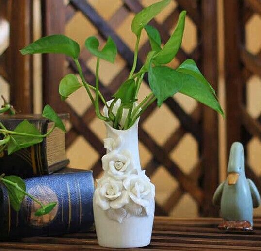 Vacker Rose Flower White Ceramics Vases Artifical Flower Vase Ostrich Feather Vase for Wedding Party Home Decoration LOT2807569