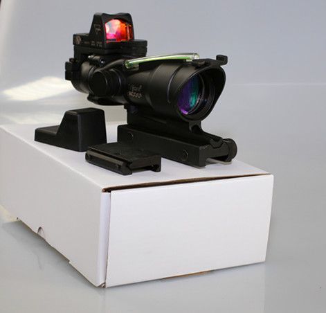 Hunting ACOG Style 4X32 Real Fiber Trijicon Duel Illuminated Sight Scope RMR Micro Red or Green Fiber w/ RMR Micro Red Dot