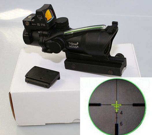 Hunting ACOG Style 4X32 Real Fiber Trijicon Duel Illuminated Sight Scope RMR Micro Red or Green Fiber w/ RMR Micro Red Dot