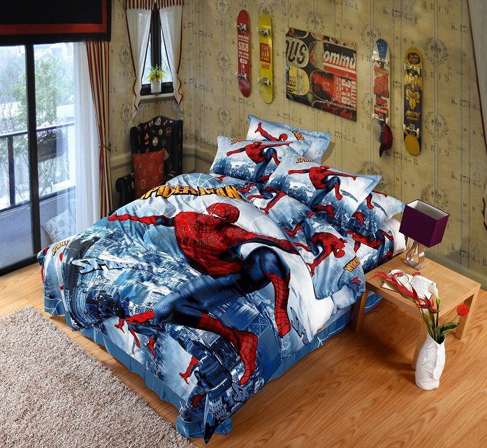 3D Spiderman Juegos de cama de dibujos animados dibujos dormitorio niños cama tamaño colcha
