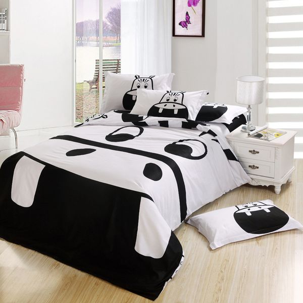 Black And White Hippo Print Kids Cartoon Bedding Comforter Bedroom Hippo Print Kids Cartoon