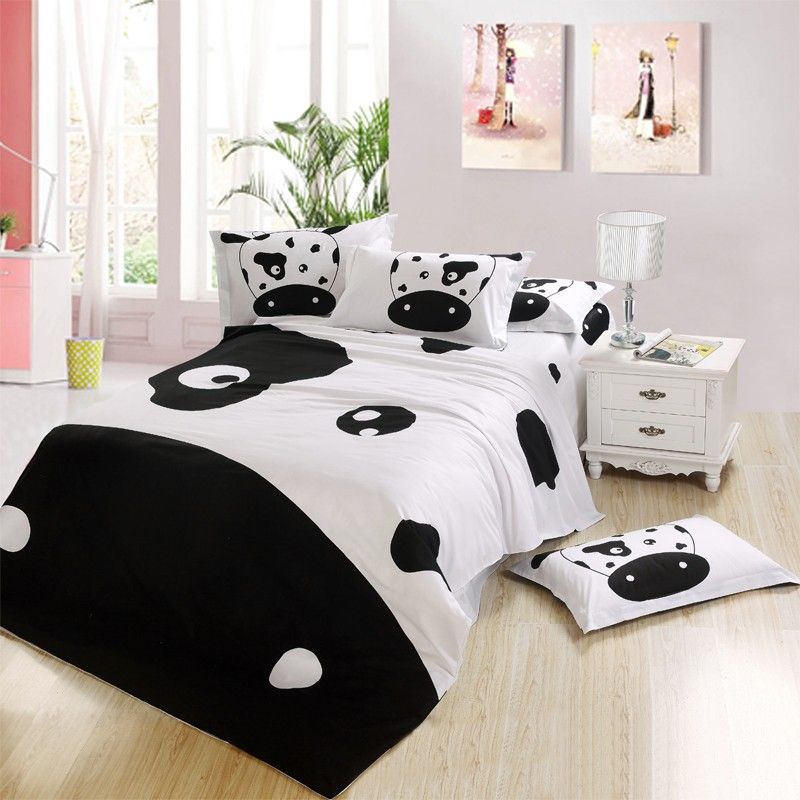 Black And White Cow Print Kids Cartoon Bedding Comforter Bedroom