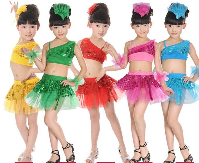 Los niños bailan trajes de ropa para niñas falda de lentejuelas sesenta y niños de