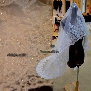 Imagem Real Moda Bling Lantejoulas com Lace Capela Comprimento Branco Marfim Champagne Véus de Noiva Para Noivas Accessori Frete Grátis