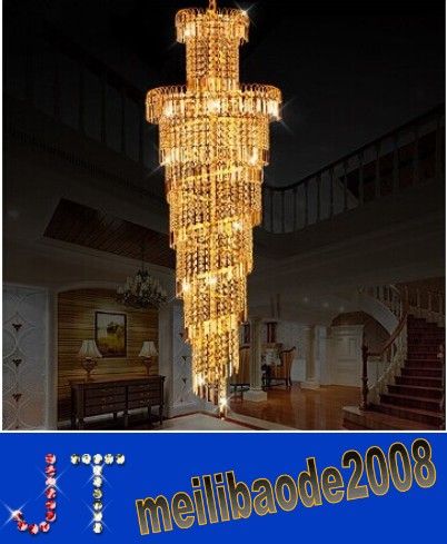 Dia 45 / Dia 60cm European K9 Crystal Lampor Spiral trappa ljuskrona Taklampa Ljus Golden Färg Modern Lampa Långt Pendant Light Hotel Villa HSA085