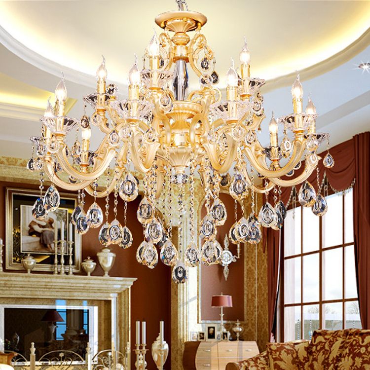 Gold Arms Big Led Chandelier Large Crystal Luminaria Gold Arms Big Led Chandelier Large Crystal Luminaria Res Hanging Light 15 Lights Hotel Villa Modern Luxury Lamps Pendant