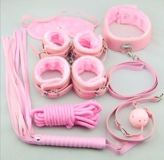 New Sex Bondage Kit Set Rope Ball Gag Furry Cuffs Whip Collar Blindfold Adult Sex Toy5673602