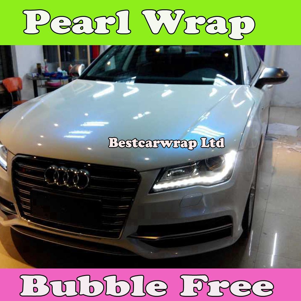 Premium Pearl Gloss Vinyl White / blue Pearl Car wrapping Film with Bubble Free For Car Stickers FedEx Size: 1.52*20m/Roll