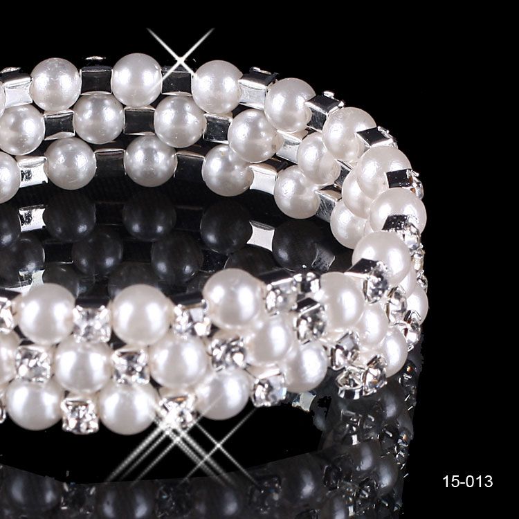 15013 Perlas de plata elegante joyería 3 del banquete de boda de regreso a casa junior Prom Fila estiramiento del brazalete Accesorios Pulsera de novia