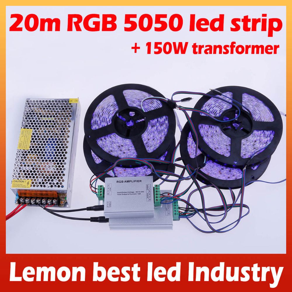 20M 5050 LED Strip Waterproof RGB Warm White Cool White + 24Key Remote + 150W Transformer for Bedroom auto Decoration Lights