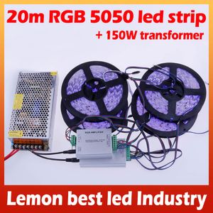 20m 5050 LEDストリップ防水RGB暖かい白クールホワイト+ 24Key Remote + 150W変圧器用寝室の自動装飾ライト