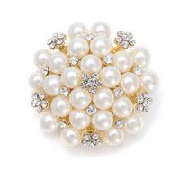 Wholesale 1 Inch Silver Gold Tone Rhinestone Crystal and Ivory Pearl Cluster Bridal Bouquet Brooch Pins