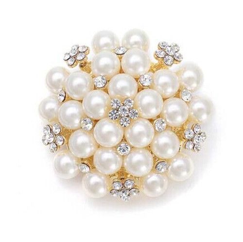 

1.8 Inch Silver/Gold Tone Rhinestone Crystal and Ivory Pearl Cluster Bridal Bouquet Brooch Pins