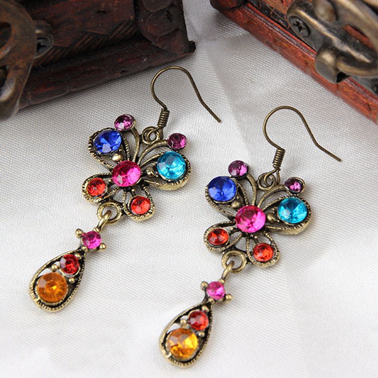 Hot Sales Mixed Style Vintage Bronze Crystal Resin Fashion Earrings earrings New fashion jewelry Women Girls Earrings