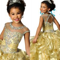 Famous Sheer Crew Neckline Organza Beaded Crystal Backless Ruched Girls Pageant Dresses Formal Kids Wear