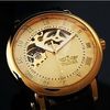 الفائز بالعلامة التجارية Men Gold Mechanical Hand Wind Watch Heady Shedlish Leather Severon Watches 60pcs/lot