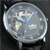 الفائز بالعلامة التجارية Men Gold Mechanical Hand Wind Watch Heady Shedlish Leather Severon Watches 60pcs/lot