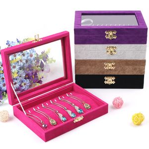 Quality Jewelry Tray With Glass Lid Bracelet Holder Pendant Necklace Tray Jewelry Display Storage Box Jewelry Organizer