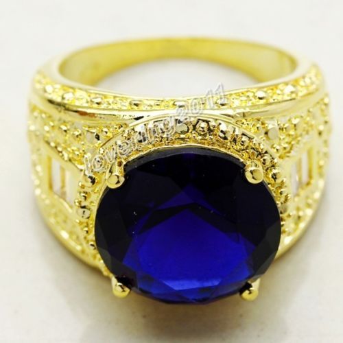 Fashion jewelry Size 9/10/11 Men's 18K Yellow Gold Filled Huge 15ct Sapphire Diamonique Men Ring for lover gift
