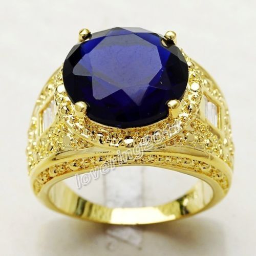 Fashion jewelry Size 9/10/11 Men's 18K Yellow Gold Filled Huge 15ct Sapphire Diamonique Men Ring for lover gift