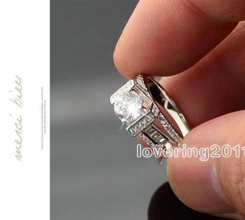 Mode Smycken Eiffeltornet Stil Vit Topaz ädelstenar 925 Sterling Silver CZ Diamant Engagement Bröllop Ringstorlek 5-10 För Lover Gift