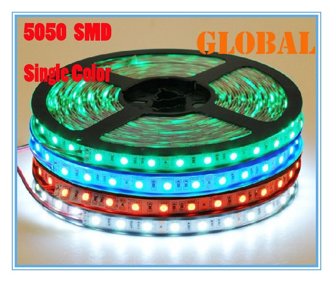 5 Meter LED strip light ribbon 300leds/M SMD 5050 non-waterproof DC 12V White/Warm White/Red/Green/Blue/Yellow Christmas Decoration For Car