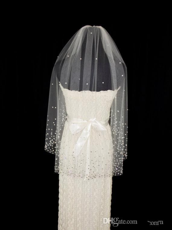 Dazzling Rhinestones One Layer Elbow Length Bridal Veils Tulle With Comb Wedding Accessories7649221