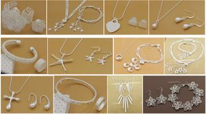 Free Shipping with tracking number Best Most Hot sell Women's Delicate Gift Jewelry 925 Silver Plated Mix Jewelry Set 12 Set