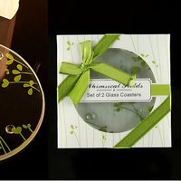 Wholesale New Arrival Glass Coasters in Round Green Leafs Design Wedding Gifts Glass Cup mat in one package wedding souvenir Party Favor