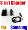 3 in 1 sync cable 1A wall charger adapter 1A Mini car charger kit sets for Smart Phone Samsung Galaxy series with retail box 100 sets