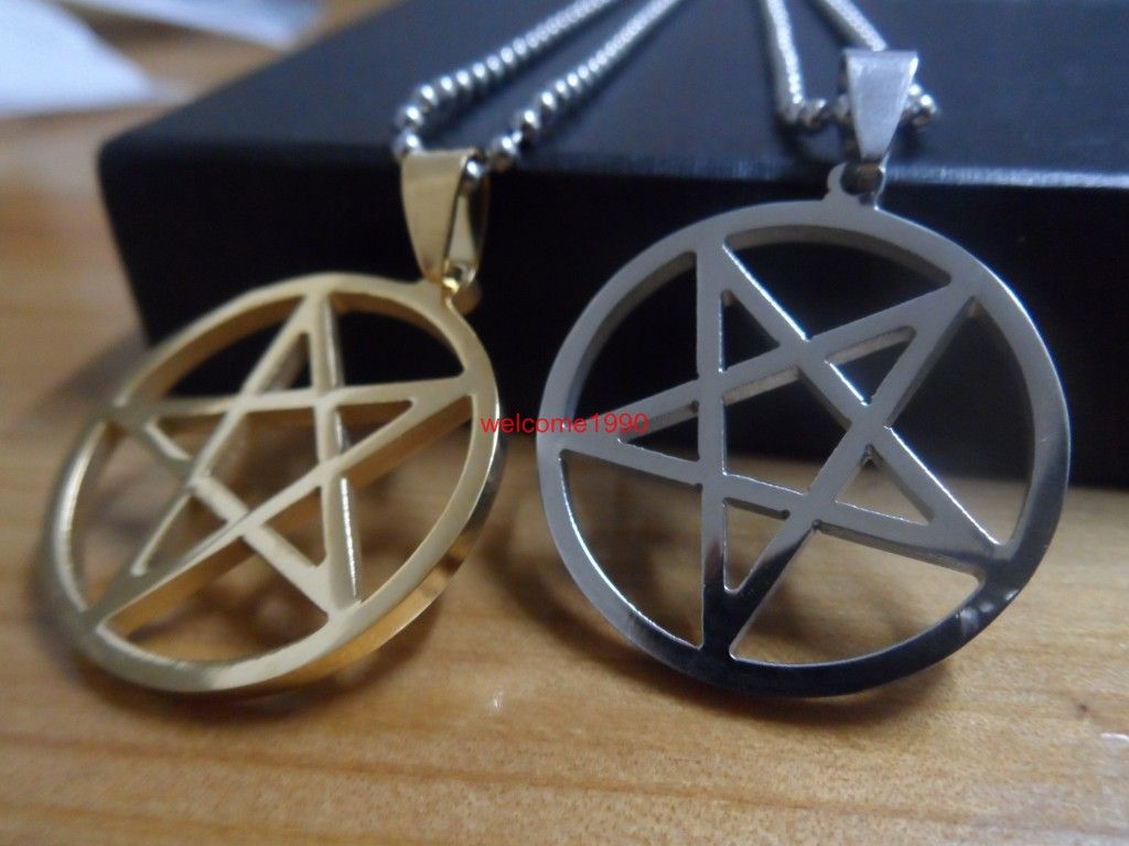 Silver / Gold Ze Stali Nierdzewnej Pentagram Szatańskiego Cześć Charm Naszyjnik Wisiorek