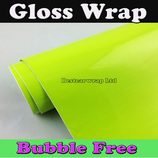 

Fluore cent yellow glo y hiny car wrap film glo decoration vehicle graphic with air bubble ize 1 52x30m roll 5x98ft