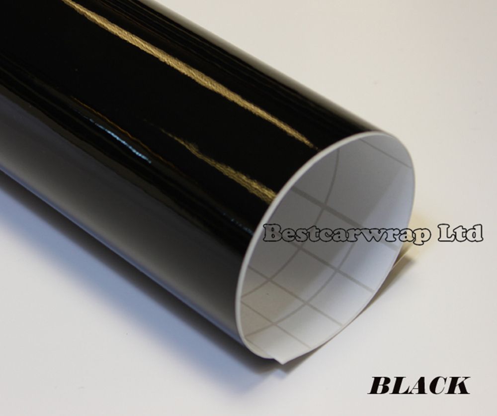 3 lager Glans Black Vinyl Wrap Bil wrap med luftfri helkropp och tak täcker folie 1,52x30m / rull 5x98ft